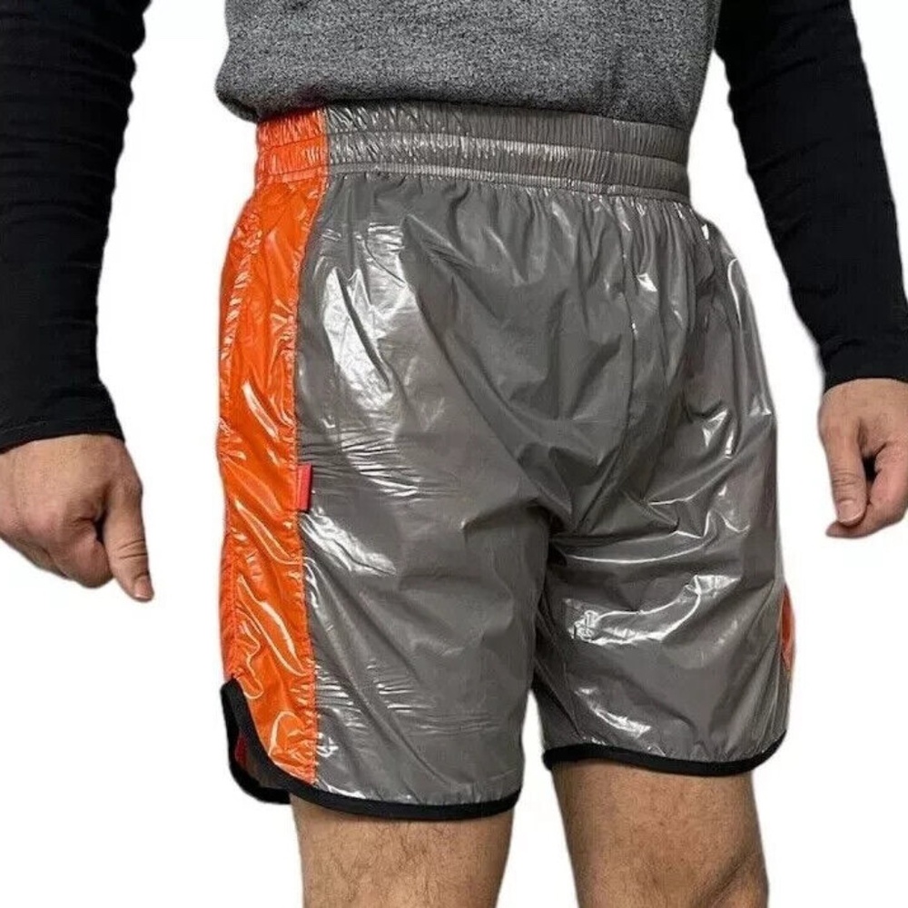 PU Nylon Sport Shorts - Gloss Grey/Orange - Size 3XL - DIE MODEWELT - NEW